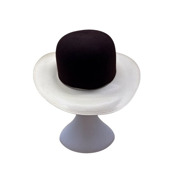 Larry Mahan's by Milano Hats  Brown & White Women Felt Straw Hat Size 6 7/8 55 - Picture 4 of 10